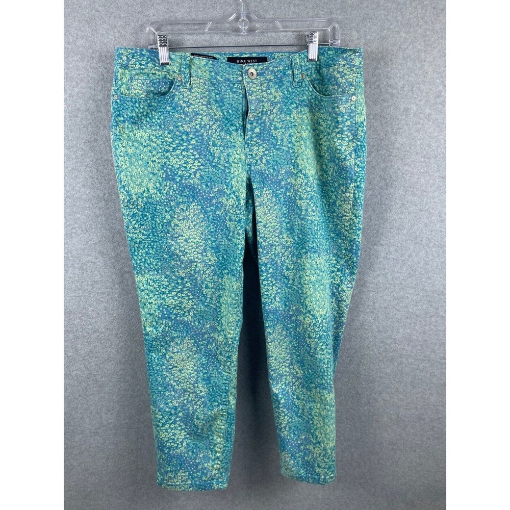 Nine West Jeans Women's 14‎ Blue Floral Print Cigarette Fit Skinny Leg Pants